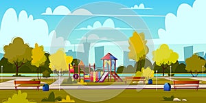 Vector background of cartoon playground in park