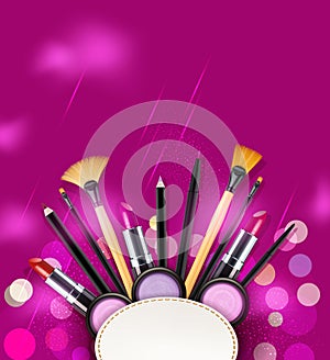 Vector background with cosmetics and make-up objects and place f
