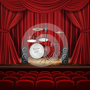 Vector background with drum kit on empty stage