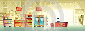 Vector background of empty supermarket, shop, store