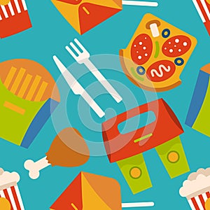 Vector background with fast food symbols. Menu pattern