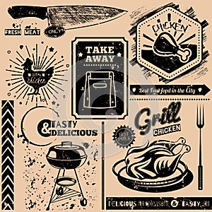 Vector background with fast food symbols. Menu pattern