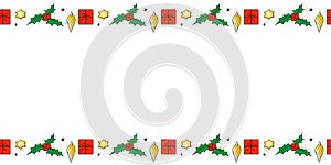 Vector background, frame, border of colorful festive xmas symbols. Bright horizontal top and bottom edging for Christmas