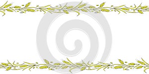 Vector Background, frame made of golden wheat or rye ears. Horizontal top and bottom edging, border, decoration