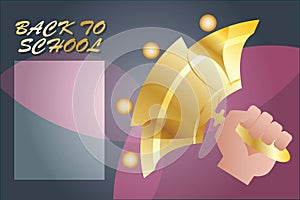 Vector background. The hand with a bell calling the school.