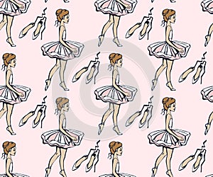Vector background hand drawn ballerina. Hand drawn ink illustration. Modern ornamental decorative background. Vector pattern. Prin