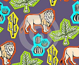 Vector background hand drawn exotic wild cats. Hand drawn ink illustration. Modern ornamental decorative background