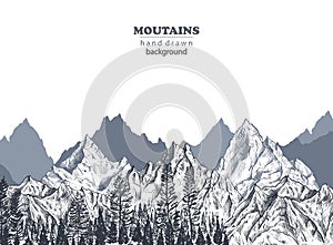 Vector background with hand drawn graphic mountain ranges