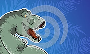 Vector background with hand drawn illustration of tyrannosaur in comix style with palce for text. Cute colorful t-rex in cartoons photo