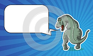 Vector background with hand drawn illustration of tyrannosaur in comix style with palce for text. Cute colorful t-rex in cartoons