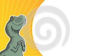 Vector background with hand drawn illustration of tyrannosaur in comix style with palce for text. Cute colorful t-rex in cartoons