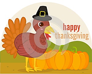 Vector Background Happy thanksgiving Turkey and pumpkins