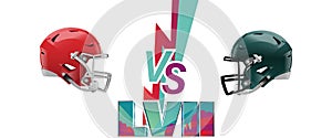 Vector background with helmets of the finalists of the American Football playoffs. Super Bowl 57