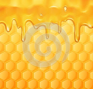 Vector background with honeycombs and honey