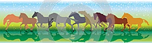 Vector background with horses running gallop