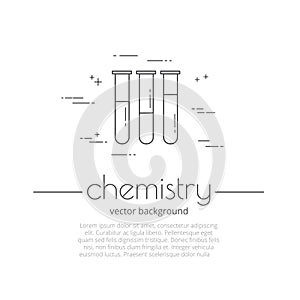 Vector background with icons - flasks. Chemistry - inscription . Science and educational background.