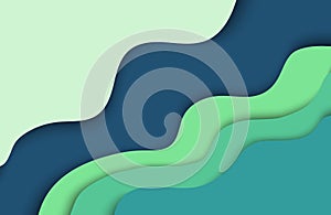 Vector background illustration in paper cut style for web design. Abstract wave illustration in blue and green colors