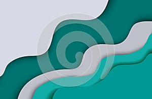 Vector background illustration in paper cut style for web design. Abstract wave illustration in green and gray colors