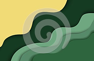 Vector background illustration in paper cut style for web design. Abstract wave illustration in green and yellow colors