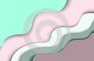 Vector background illustration in paper cut style for web design. Abstract wave illustration in pink, green and brown colors