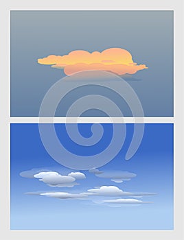 Vector background image of the sunset sky and the sky with clouds