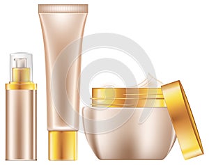 Vector background image which illustrates a set of cosmetics in different containers