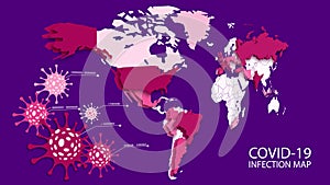 Vector background. Infographics. Geographic map. Coronavirus infection statistics by country. Covid-19.