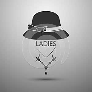 Vector background Ladies Hat vintage logo and Ladies text