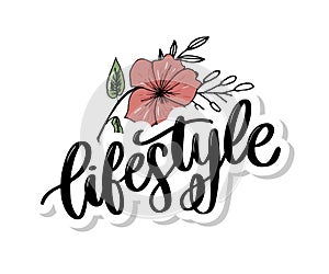 Vector background lifestyle healthy food poster or banner with hand drawn fruits and Lettering text healthy lifestyle on green