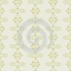 Vector background light gray and mustard delicate ornament retro floral flowers curls seamless pattern wallpaper.