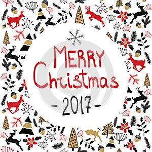Vector background. Merry Christmas illustration. Holiday card. New Year`s Eve 2017.