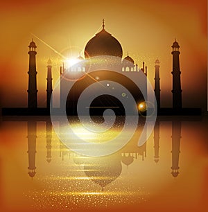 vector background with mosques and minarets to the holiday Mubarak photo