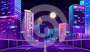 Vector background with night city in neon lights