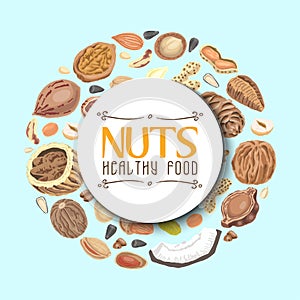 Vector background with nuts arranged in a circle