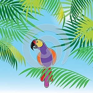 Vector background with palm trees and parrot