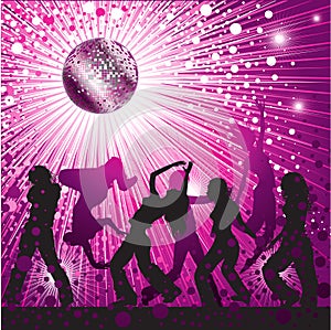 Vector background with people dancing in nightclub