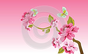 Vector background of pink and butterfly flowers