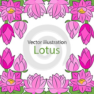 Vector background. Pink flowers, lotus and green leaves. Retro. Vintage style.