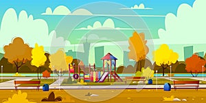 Vector background of playground in park, autumn