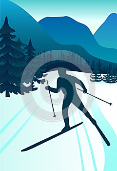 vector background with polygonal landscape illustration with athletes. winter sports. flat design. vector illustration. snowboard photo