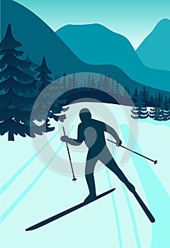 vector background with polygonal landscape illustration with athletes. winter sports. flat design. vector illustration. snowboard photo