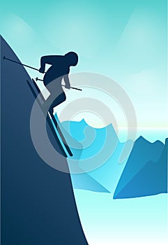 vector background with polygonal landscape illustration with athletes. winter sports. flat design. vector illustration. snowboard
