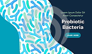 Vector background with probiotics. Bifidobacterium, lactobacillus. Lactic acid bacterium. Microbiome