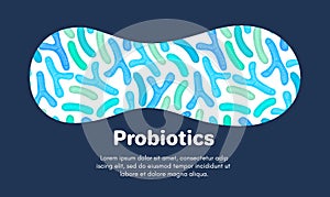 Vector background with probiotics. Bifidobacterium, lactobacillus. Lactic acid bacterium. Microbiome