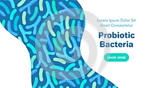 Vector background with probiotics. Bifidobacterium, lactobacillus. Lactic acid bacterium. Microbiome