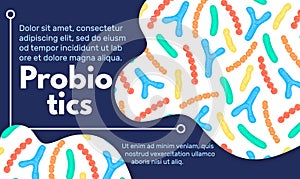 Vector background with probiotics. Bifidobacterium, lactobacillus, streptococcus thermophilus, lactococcus