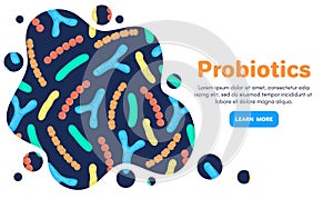 Vector background with probiotics. Bifidobacterium, lactobacillus, streptococcus thermophilus, lactococcus