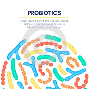 Vector background with probiotics in semicircular shape. Bifidobacterium, lactobacillus