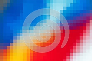 Vector background from red and blue and white and yellow colors squares. Abstract art pattern of square pixels, space