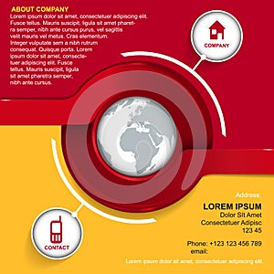 Vector background with red circle, globe and icons